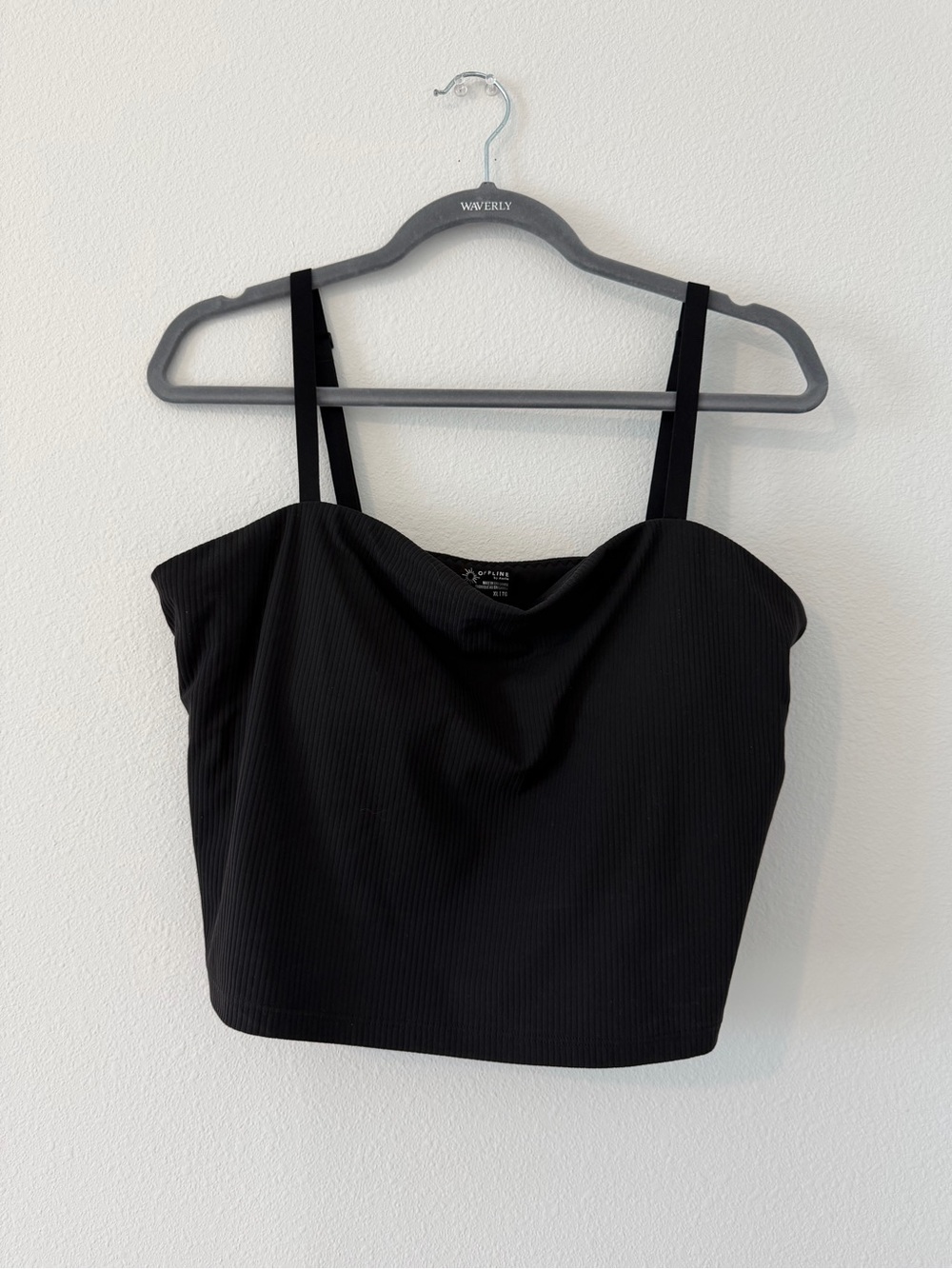Aerie Ribbed Black Cropped Cami with Square Neck and built in bra